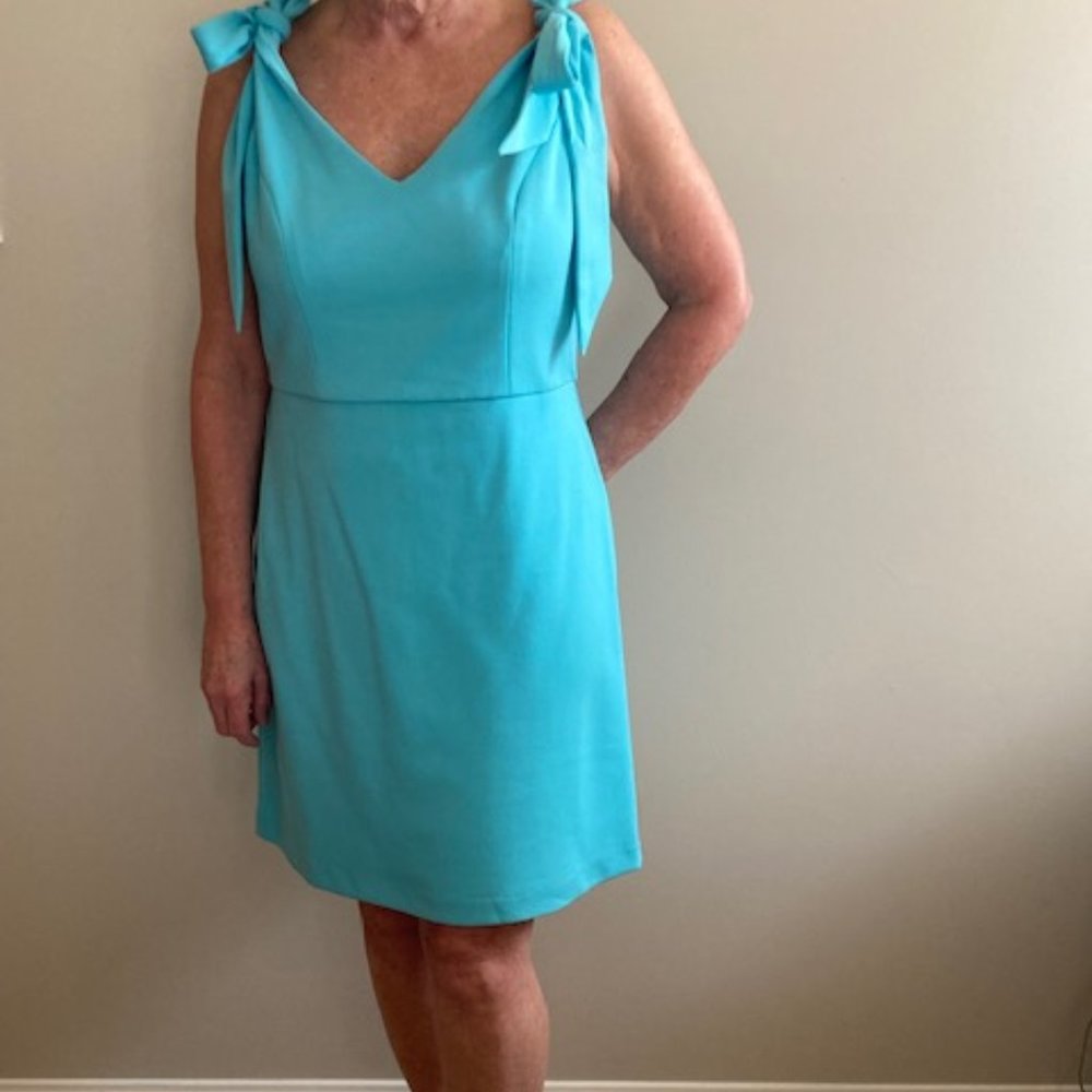 BCBG Powder blue dress with bow tie shoulders, size 10